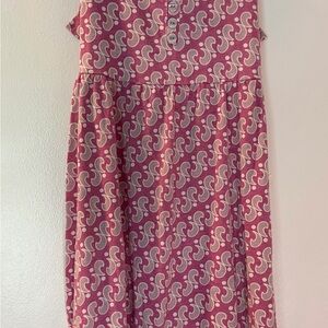 Red Camel Pink Paisley Print Sleeveless Tie-Back Dress Button Detail Medium